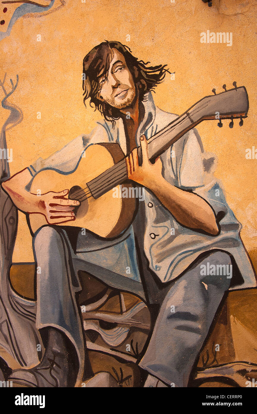 Fabrizio De Andrè su pareti di Orgosolo Foto Stock