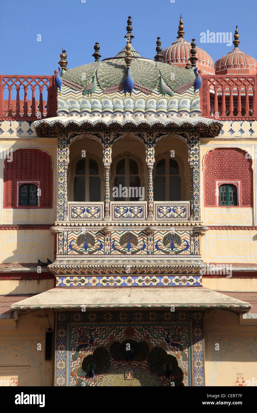 India Rajasthan, Jaipur, Palazzo Cittadino Pitam Niwas Chowk, Peacock Gate, Foto Stock