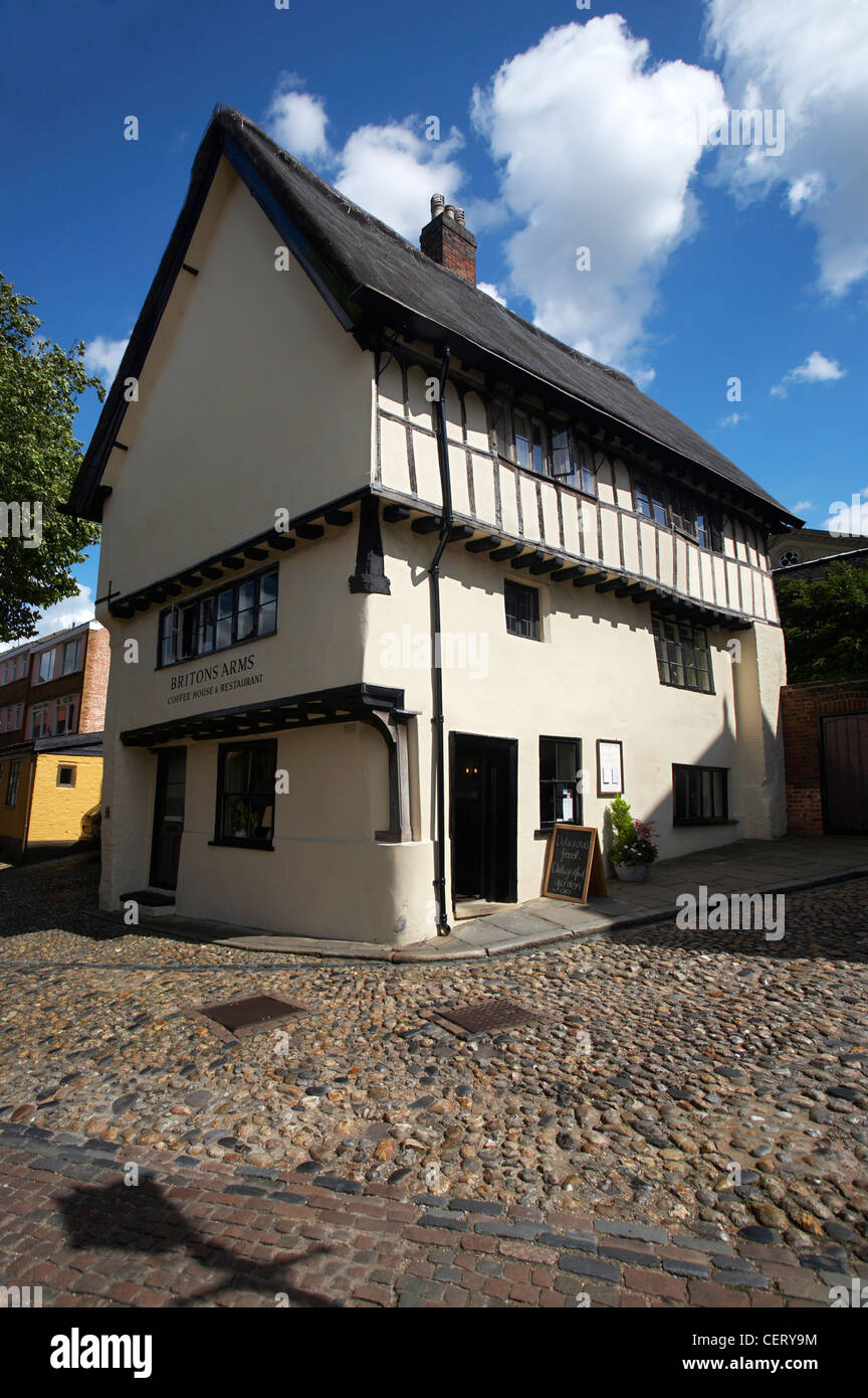 Le strade di ciottoli e gli edifici di vecchia costruzione di Elm Hill a Norwich. Foto Stock