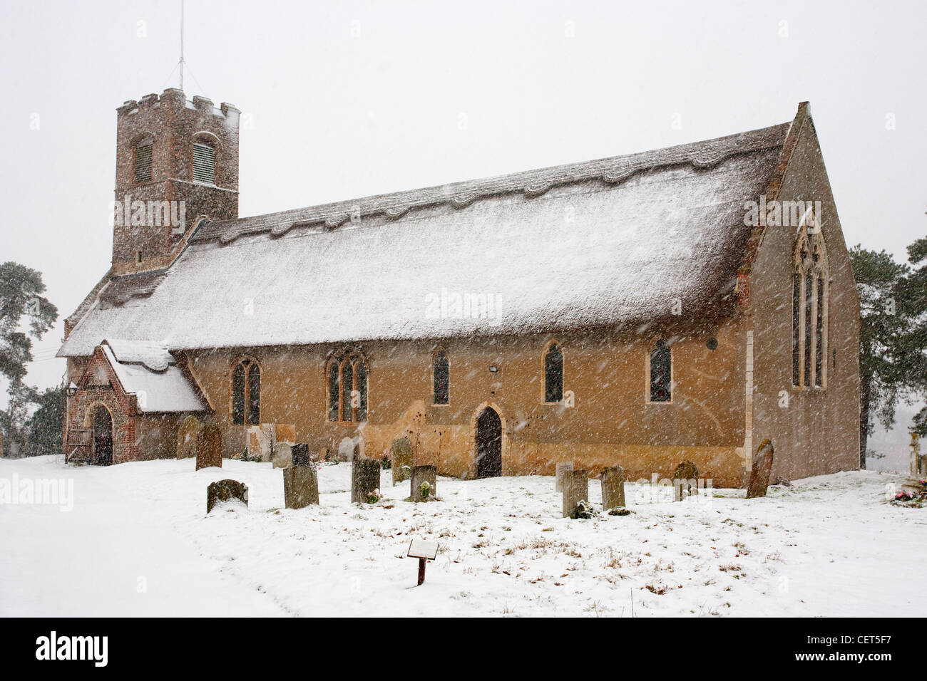 St Ethelbert Chiesa a Thurton in Norfolk durante nevicate invernali. Foto Stock