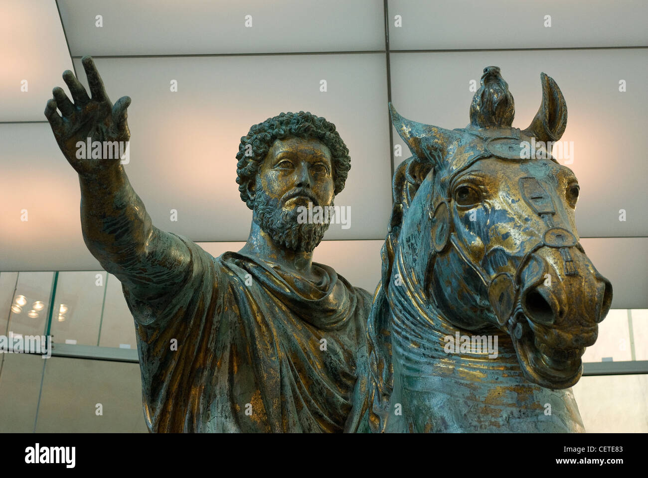 Statua equestre di Marco Aurelio, Musei Capitolini di Roma, Lazio, Italia Foto Stock