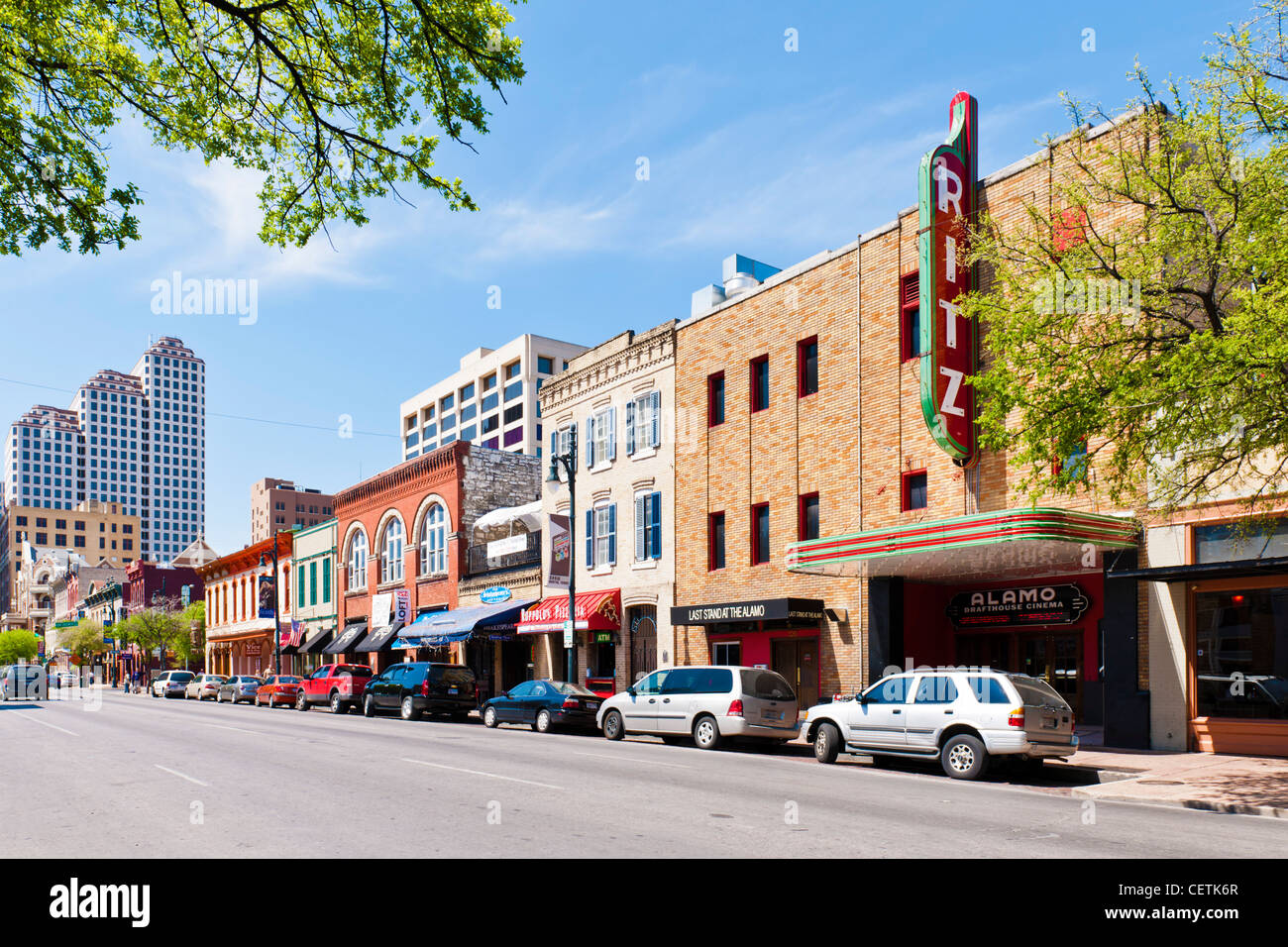 6 Storico street district, Austin, TX Foto Stock