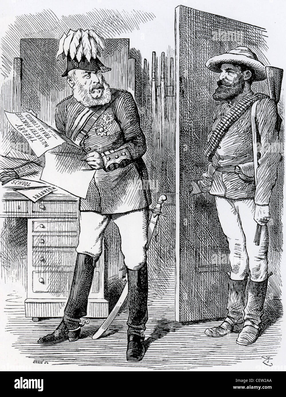 Guerra Boera Punch cartoon 1881 schernisce il Signore Roberts' dell'armata di capacità di ripresa. Vedere la descrizione seguente Foto Stock