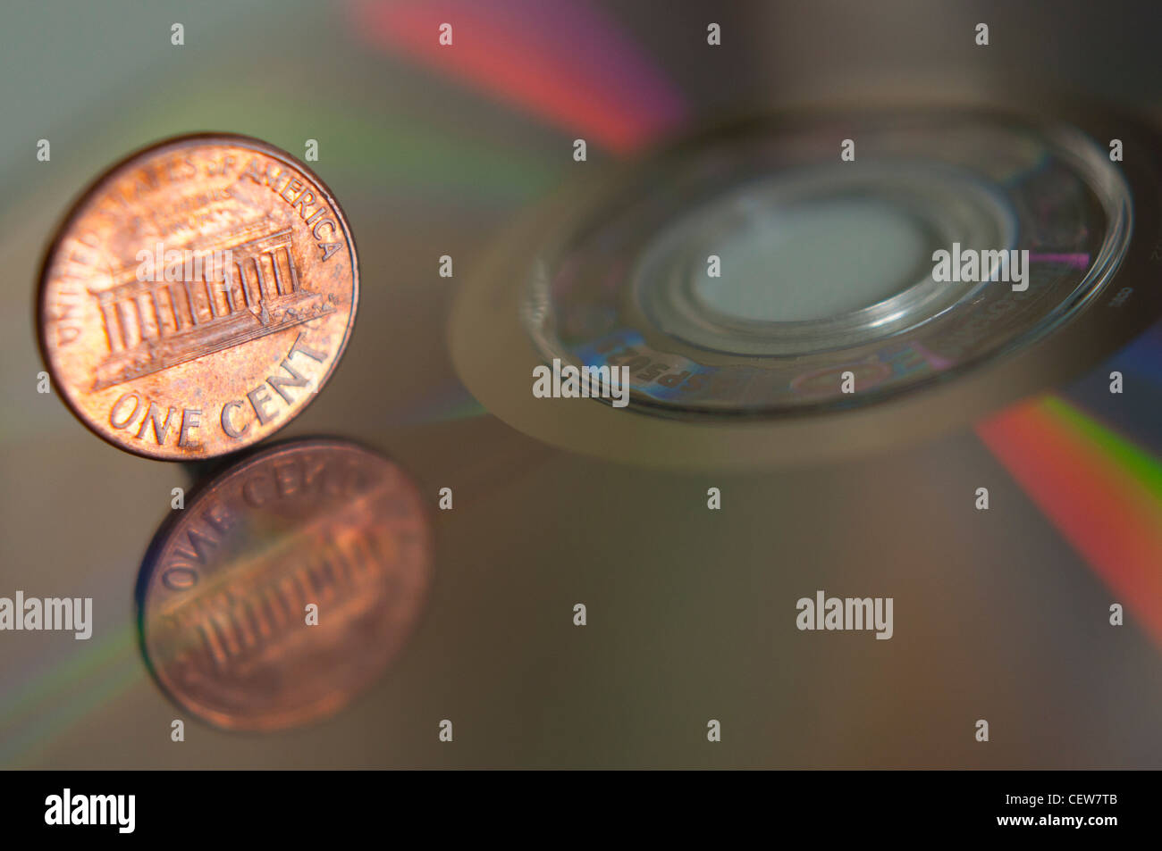 Uno cento dime valuta statunitense di un dispositivo ottico di disco dati. Foto Stock