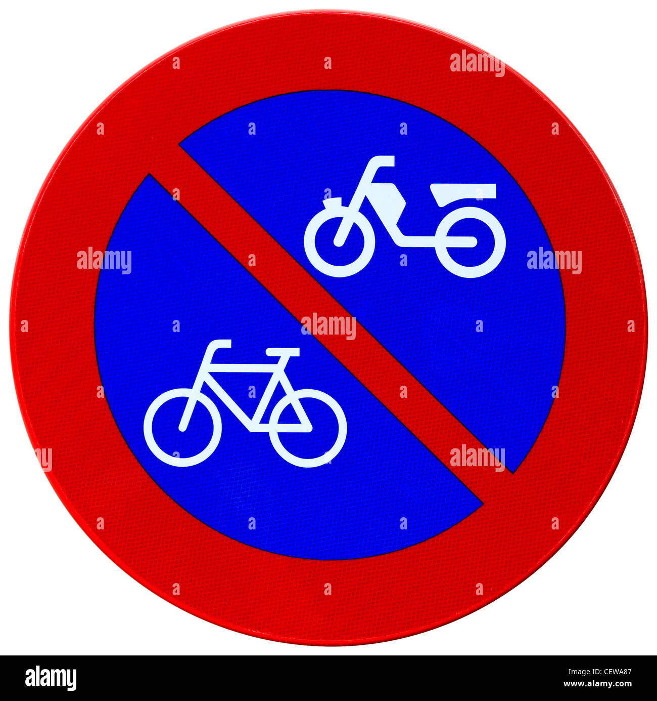 Il rosso e il blu catarifrangente di firmare la consulenza nessun  parcheggio per biciclette e motocicli Foto stock - Alamy