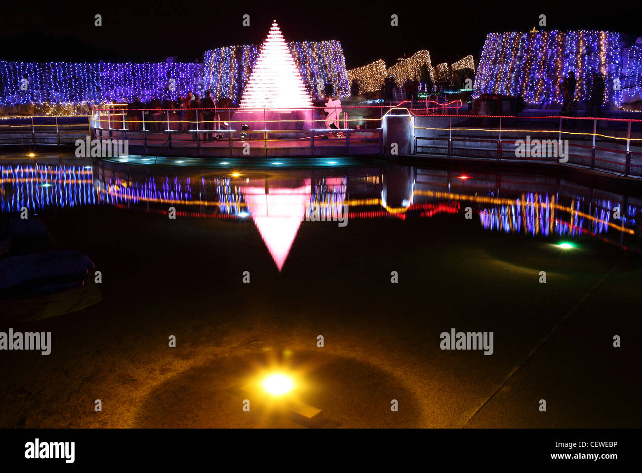 La luce di illuminazione presso il parco della città di notte Foto Stock
