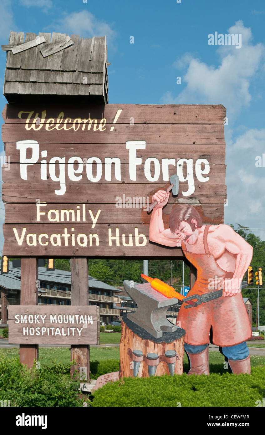 Tennessee, Pigeon Forge, in segno di benvenuto. Foto Stock