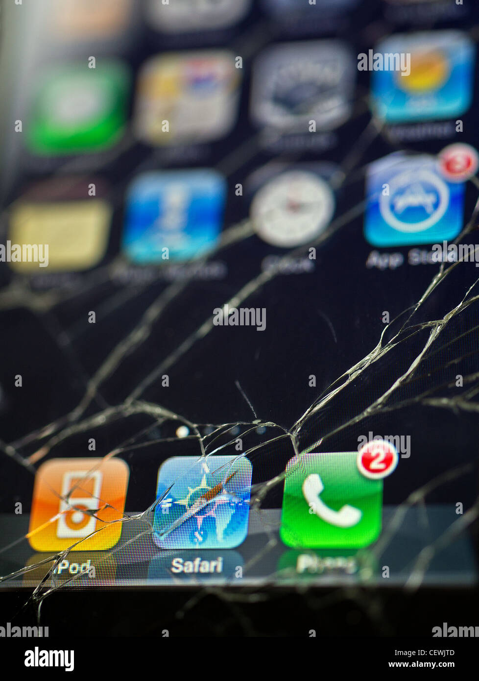 Un touchscreen rotto su un iPhone Foto Stock