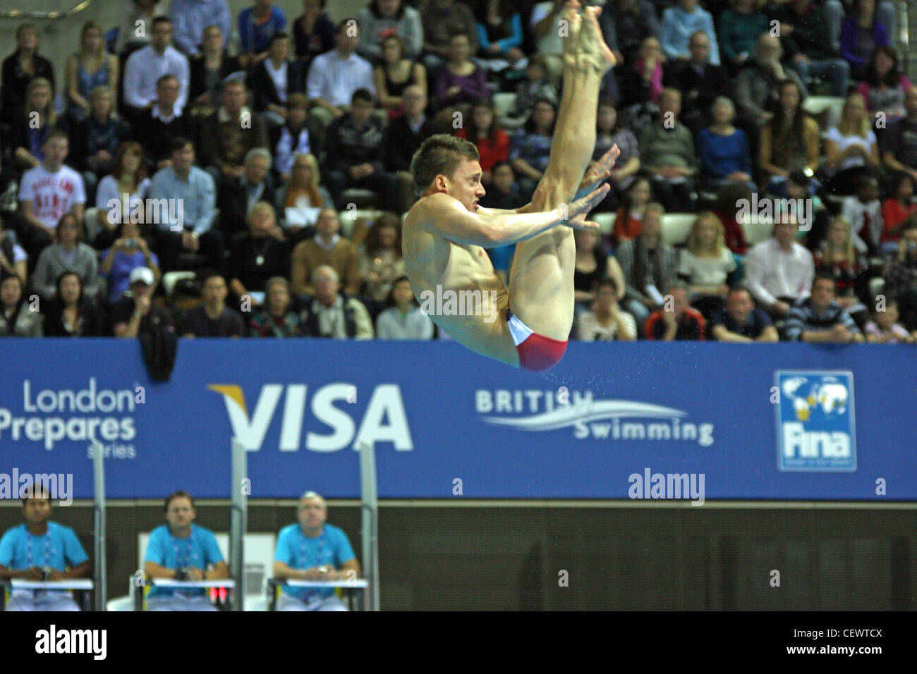 Chris COLWILL (USA) nei singoli 3m Springboard al diciottesimo FINA Visa Diving World Cup 2012 al Aquatics Centre. Foto Stock