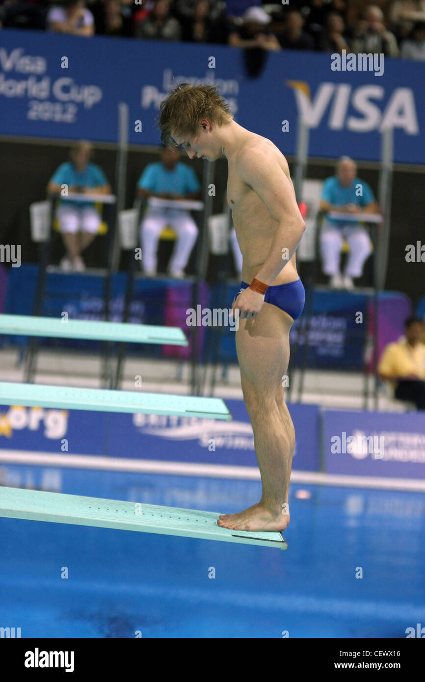 Jack LAUGHER (GBR) nei singoli 3m Springboard al diciottesimo FINA Visa Diving World Cup 2012 al Aquatics Centre. Foto Stock