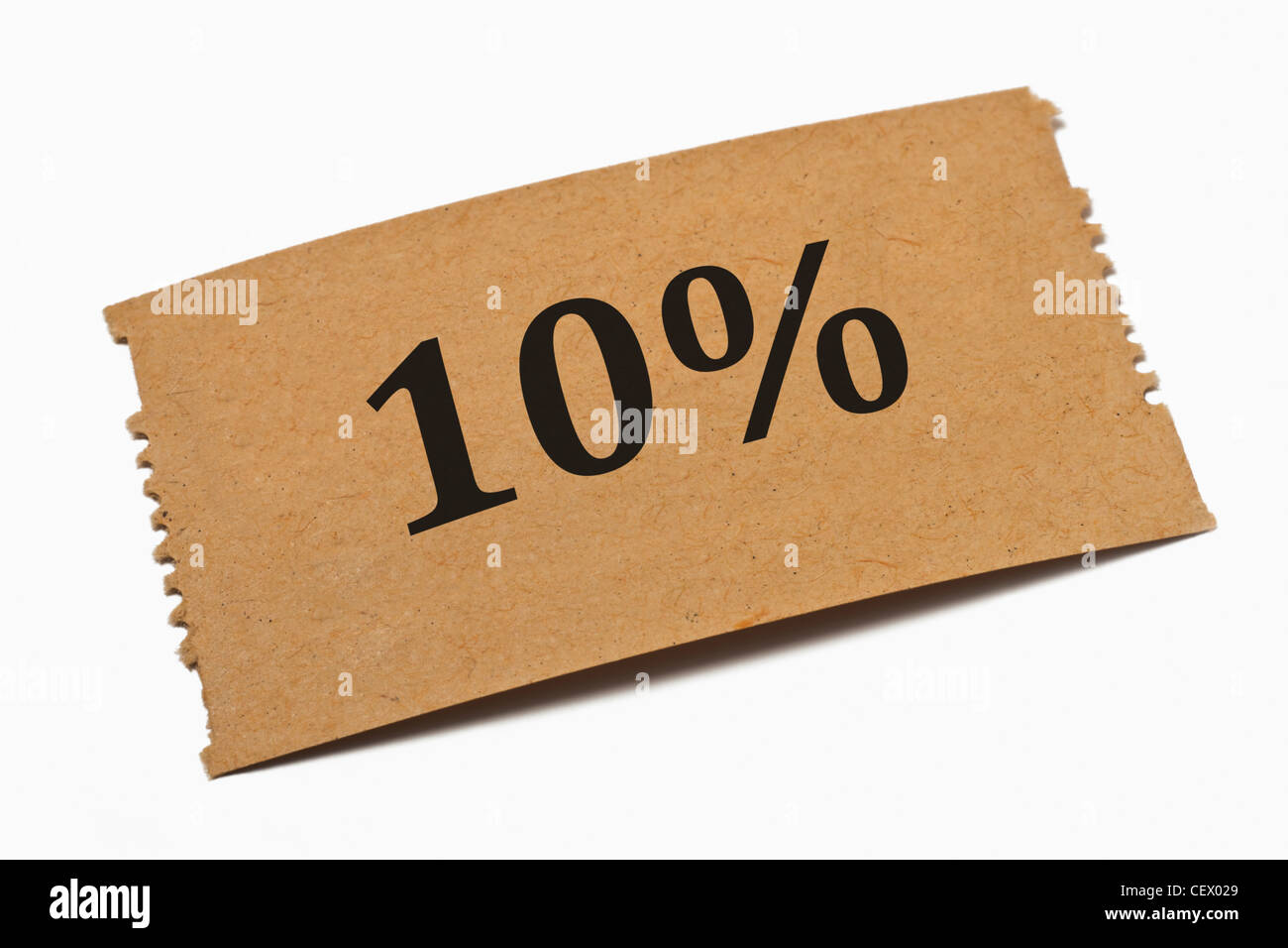 Dettaglio foto di una scheda di carta con la scritta 10 percento Foto Stock