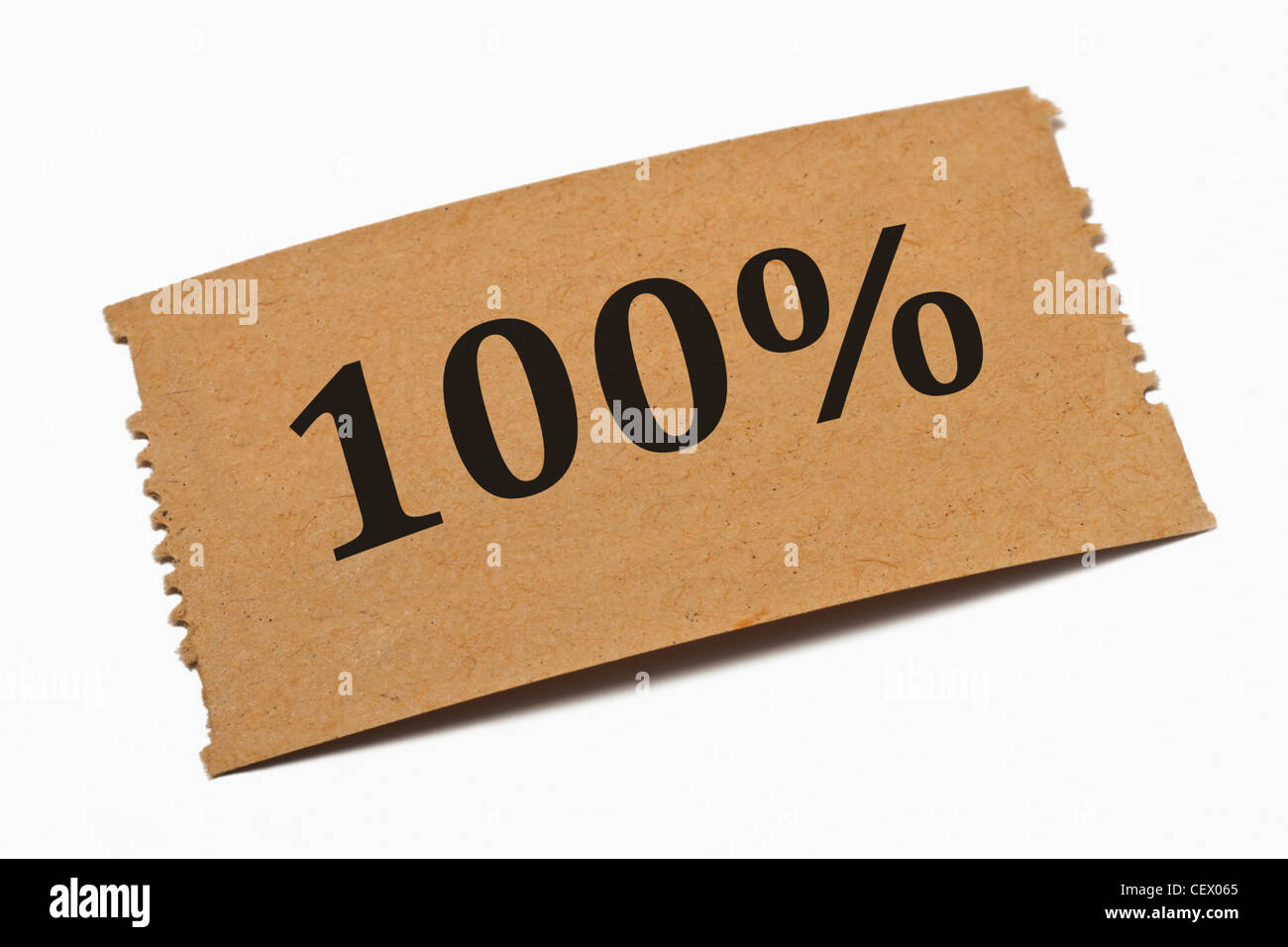 Dettaglio foto di una scheda di carta con la scritta 100 percento Foto Stock