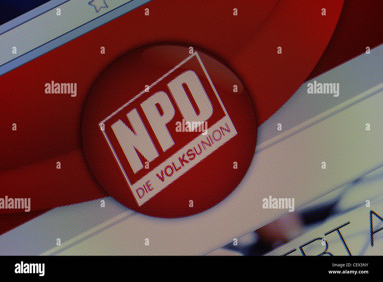 Screen shot del logo del tedesco partito politico NPD (Nazionale Partito Democratico della Germania - Il popolo dell'Unione). Foto Stock