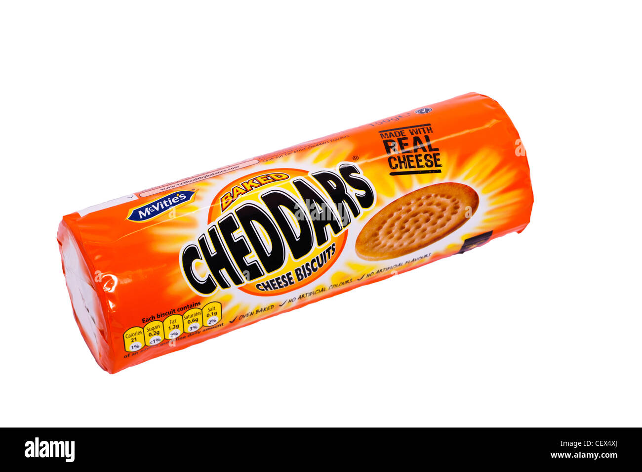 Un pacchetto di Mcvitie cheddars del formaggio biscotti su sfondo bianco Foto Stock