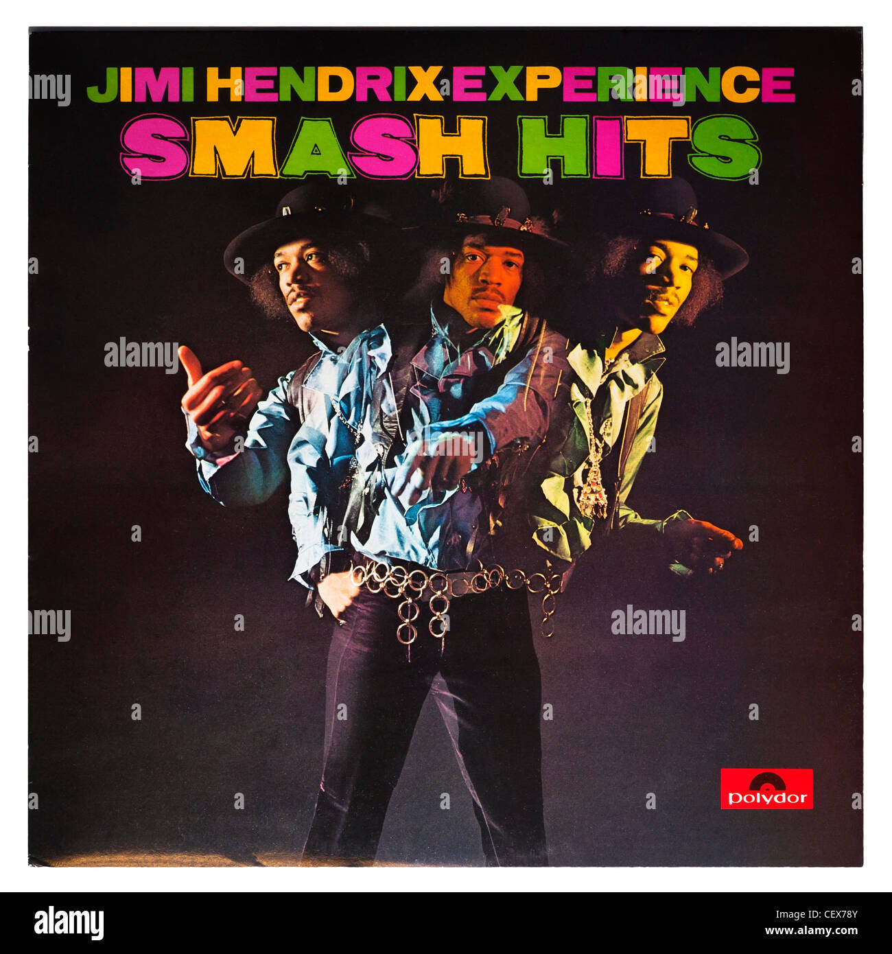 Un album in vinile record , la Jimi Hendrix Experience Smash Hits su sfondo bianco Foto Stock