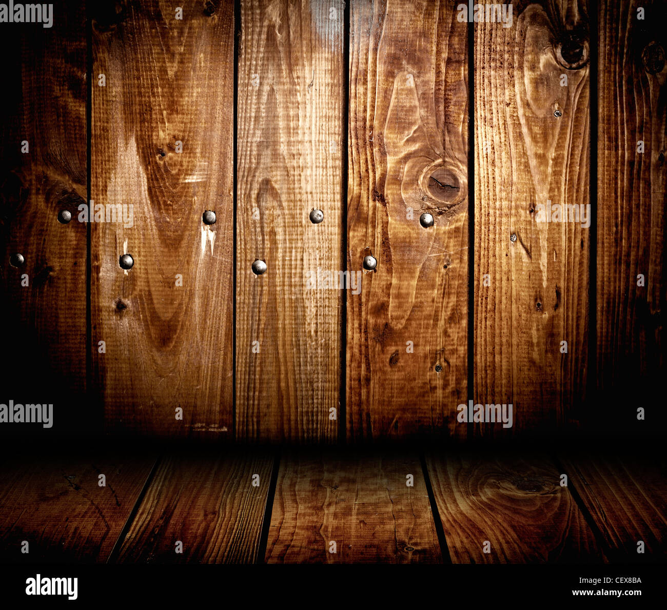Interno della casa in legno. Legno pannello texture di sfondo Foto Stock