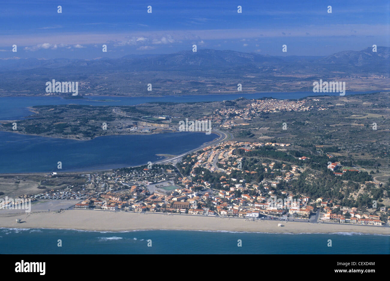 Port Leucate/Leucate Plage villaggi e lago di Salses, Aude, Regione Languedoc-Roussillon, Francia Foto Stock