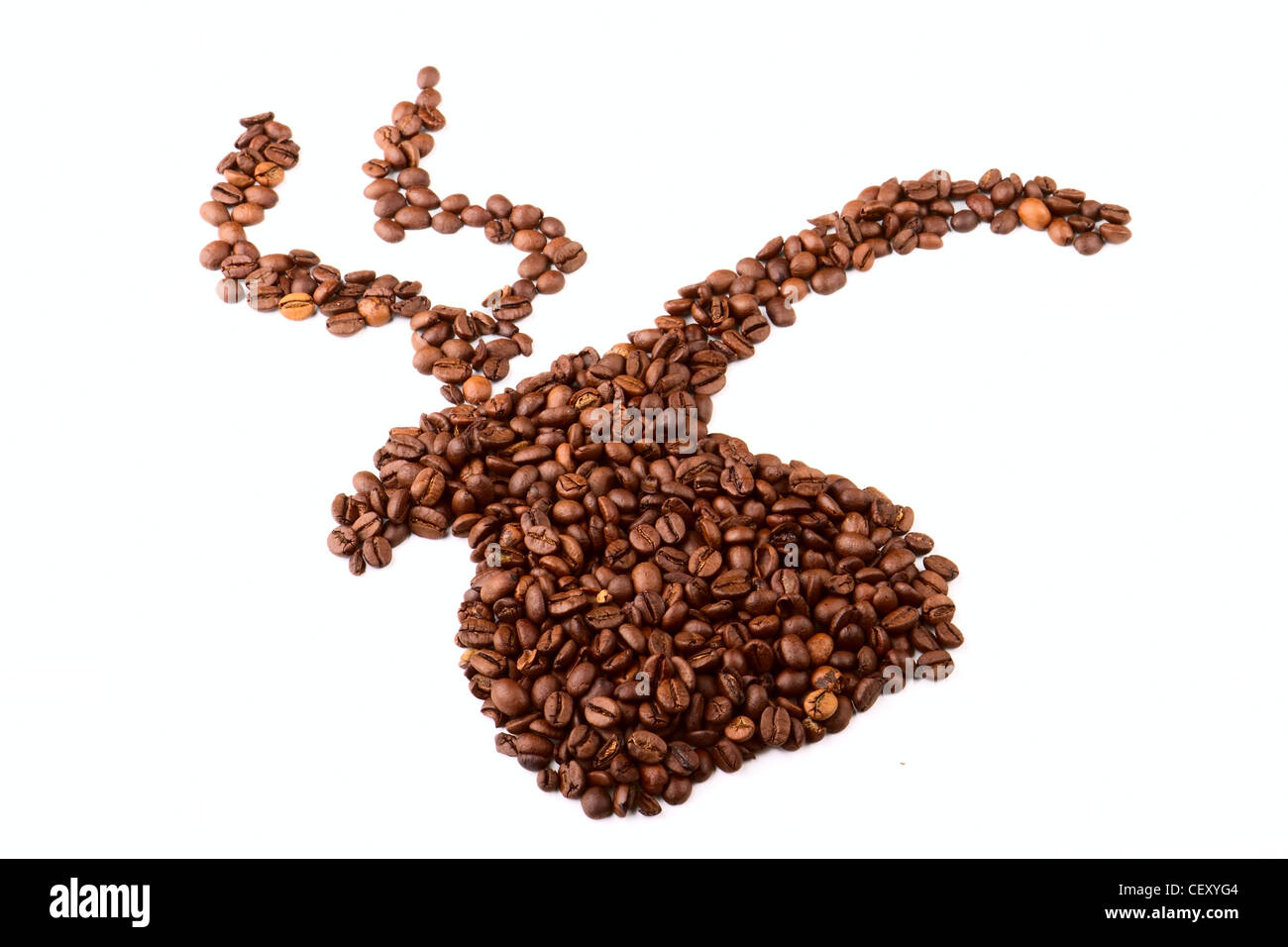 Caffettiera stilizzata dal chicco di caffè su sfondo bianco Foto Stock