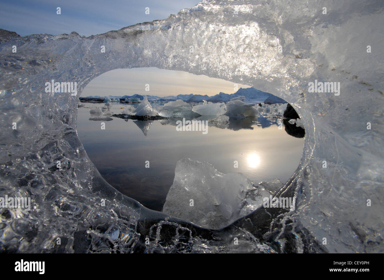 Il ghiaccio del ghiacciaio a riva, Hornsund, southern Svalbard, Norvegia Foto Stock