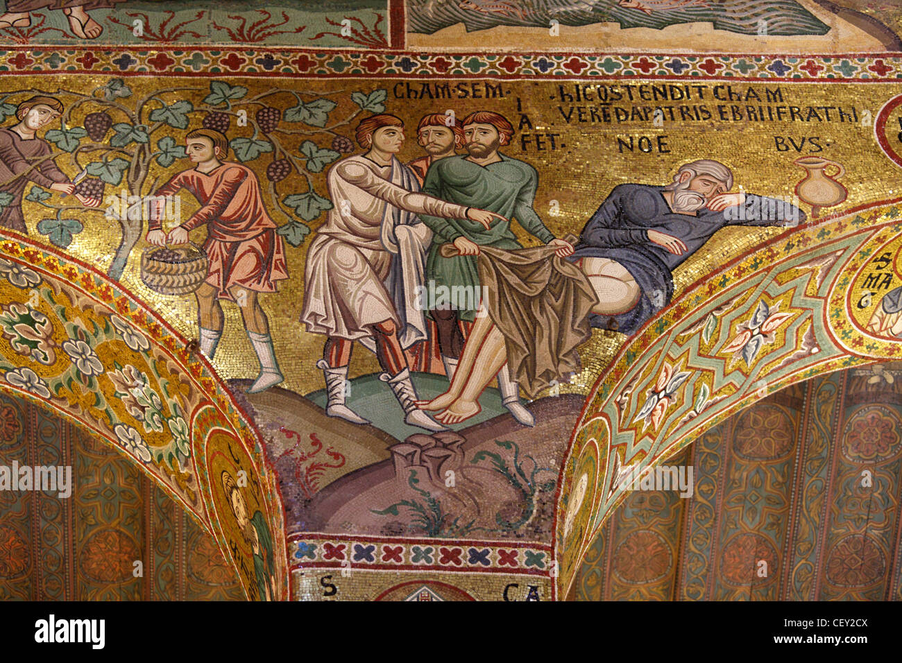 Mosaici bizantini della Cappella Palatina nel re normanni Palace, Palermo, Sicilia, Italia Foto Stock