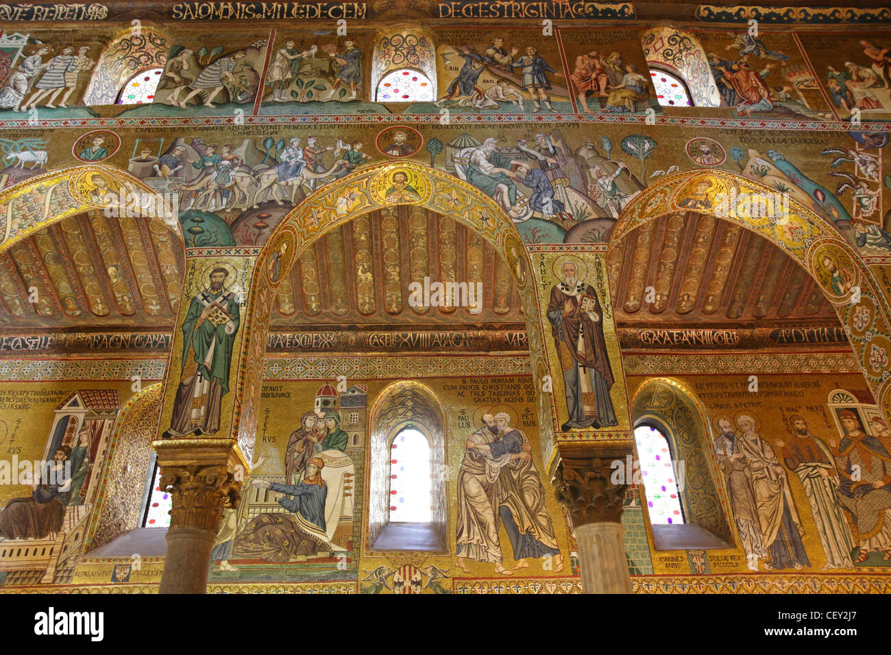 Mosaici bizantini della Cappella Palatina nel re normanni Palace, Palermo, Sicilia, Italia Foto Stock