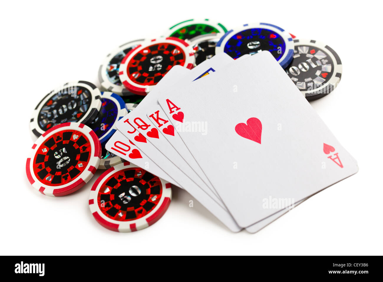 Le carte da gioco e poker chips Foto Stock