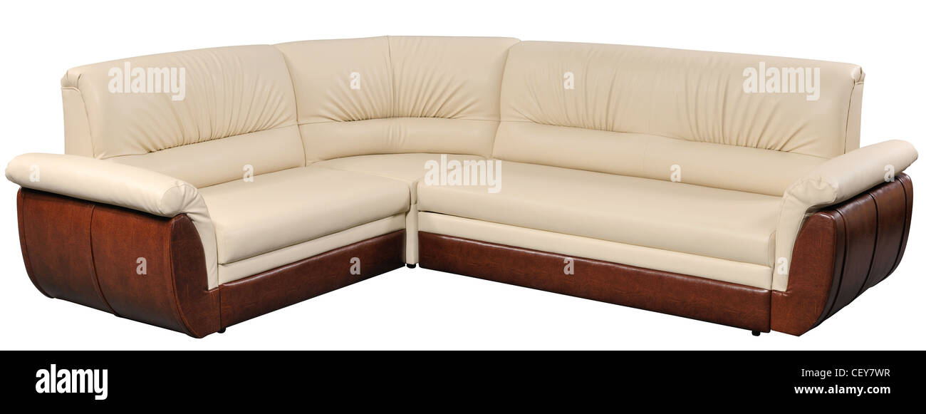 Moderno angolo mobili, soffice divano-letto isolato su bianco con percorso di clipping incluso Foto Stock