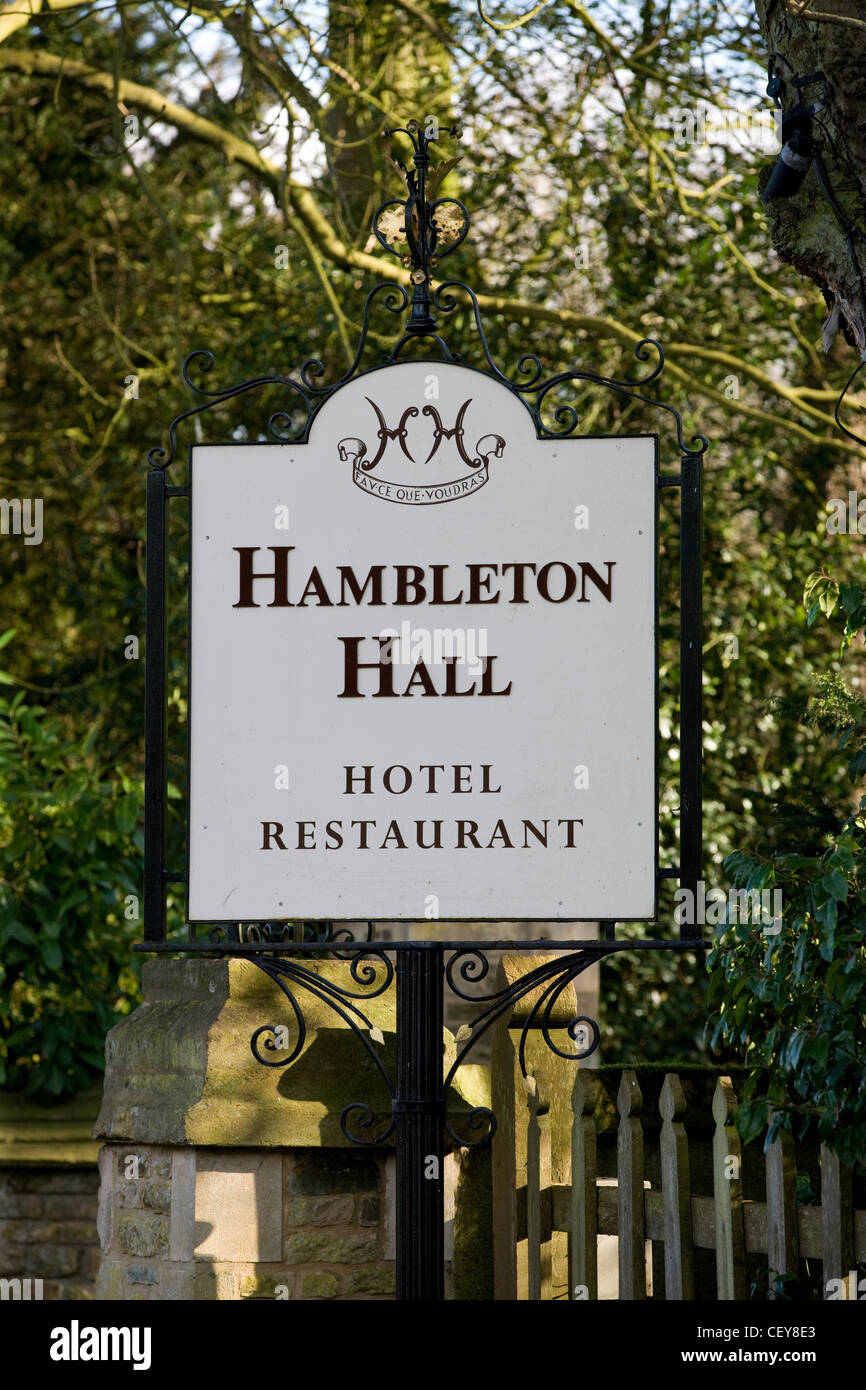 Hambleton Hall Hotel Restaurant Sign,Oakham,Rutland Foto Stock