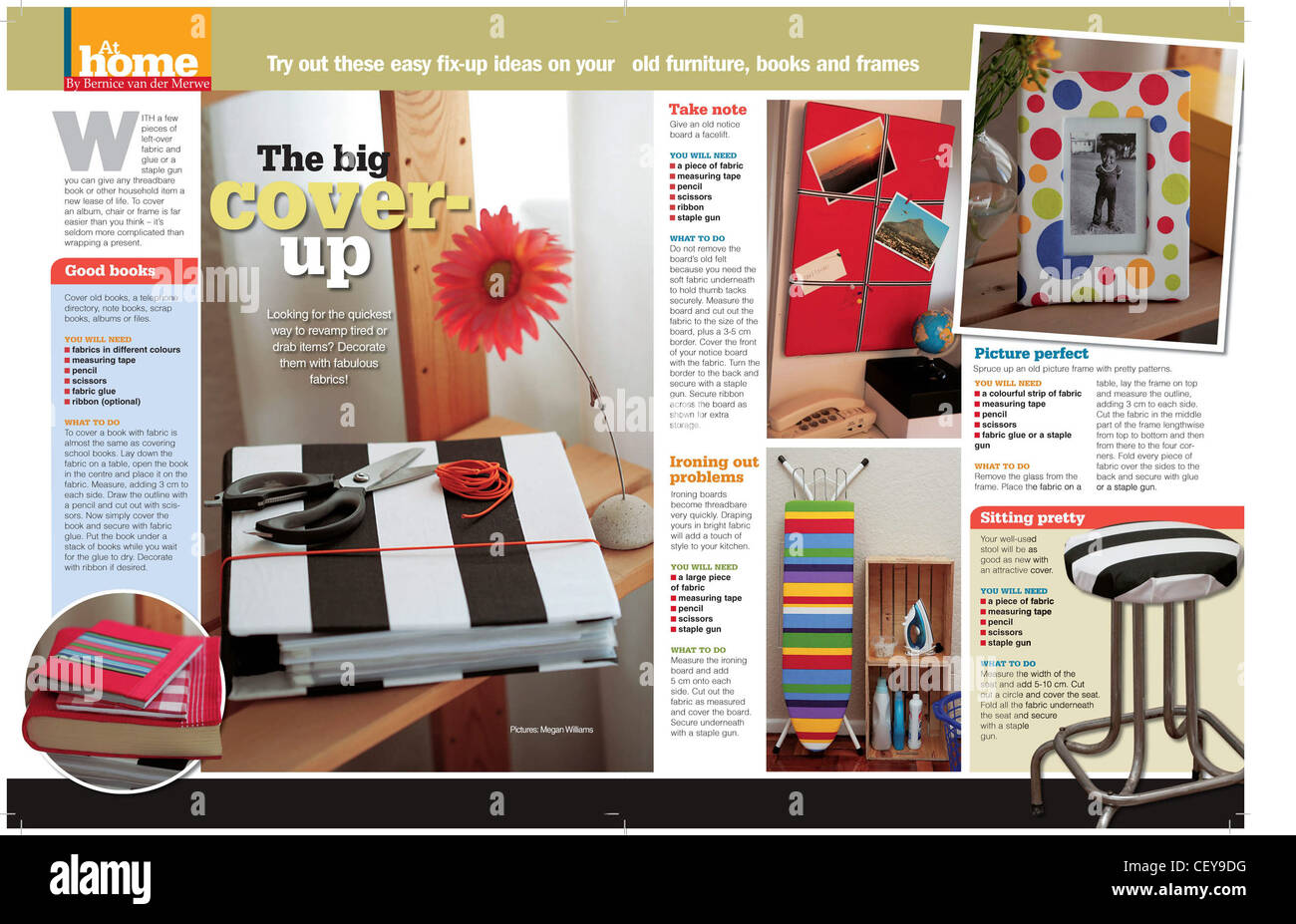 Il grande coperchio fino Lookingthe veloce di revamping stanco scialbi articoli? Loro decorazione tessuti favolosi! Magazine pagina doppia Foto Stock