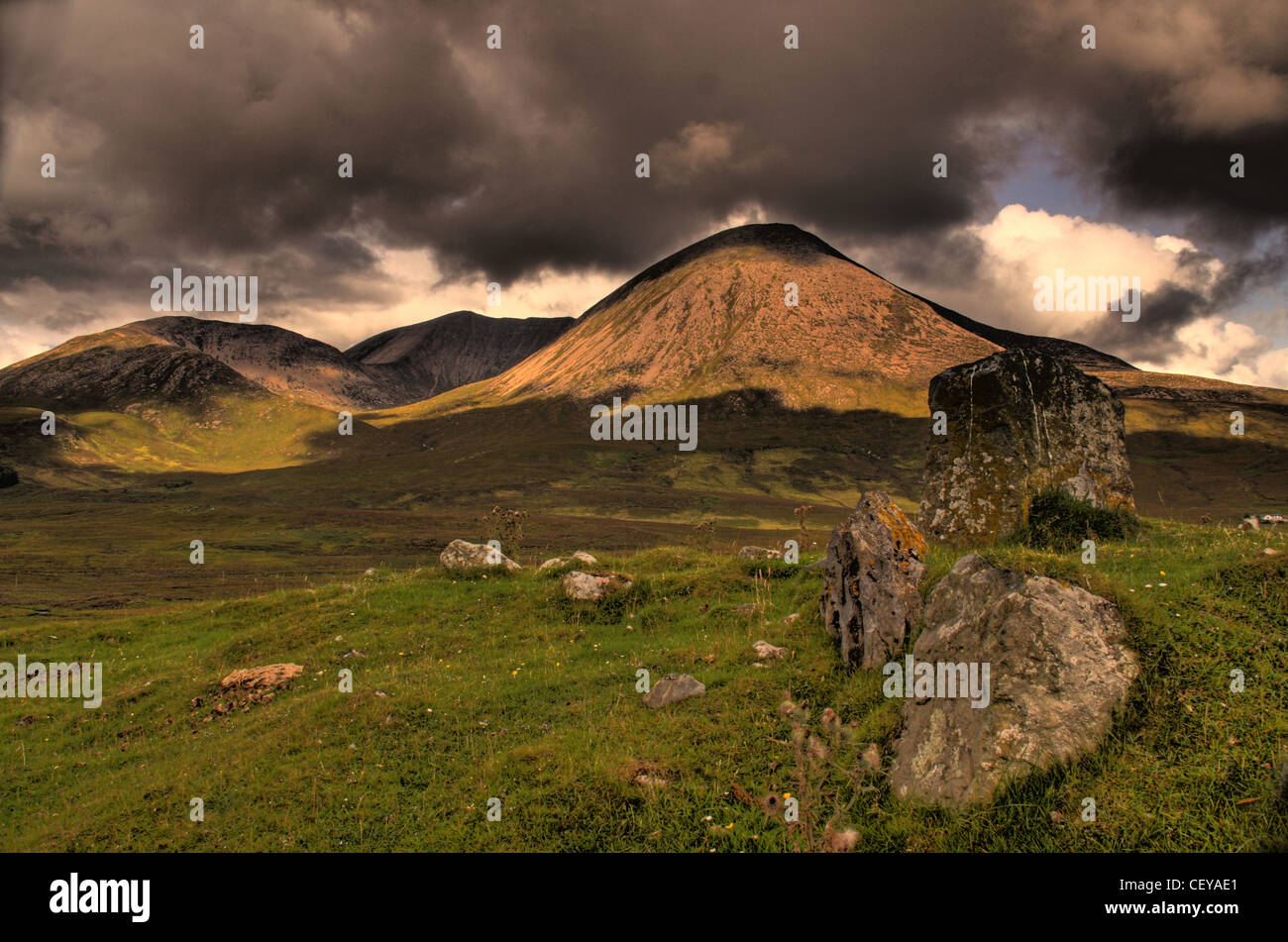 Strada per Elgol, Highlands , Isola di Skye, paesaggio scozzese Foto Stock
