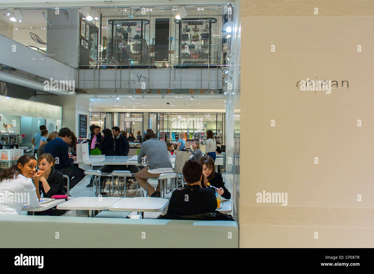 Parigi, Francia, persone che condividono bevande all'interno del ristorante alla moda French Bistro, il 'Café Cojean' Printemps Department Store, ristorante dal design moderno Foto Stock