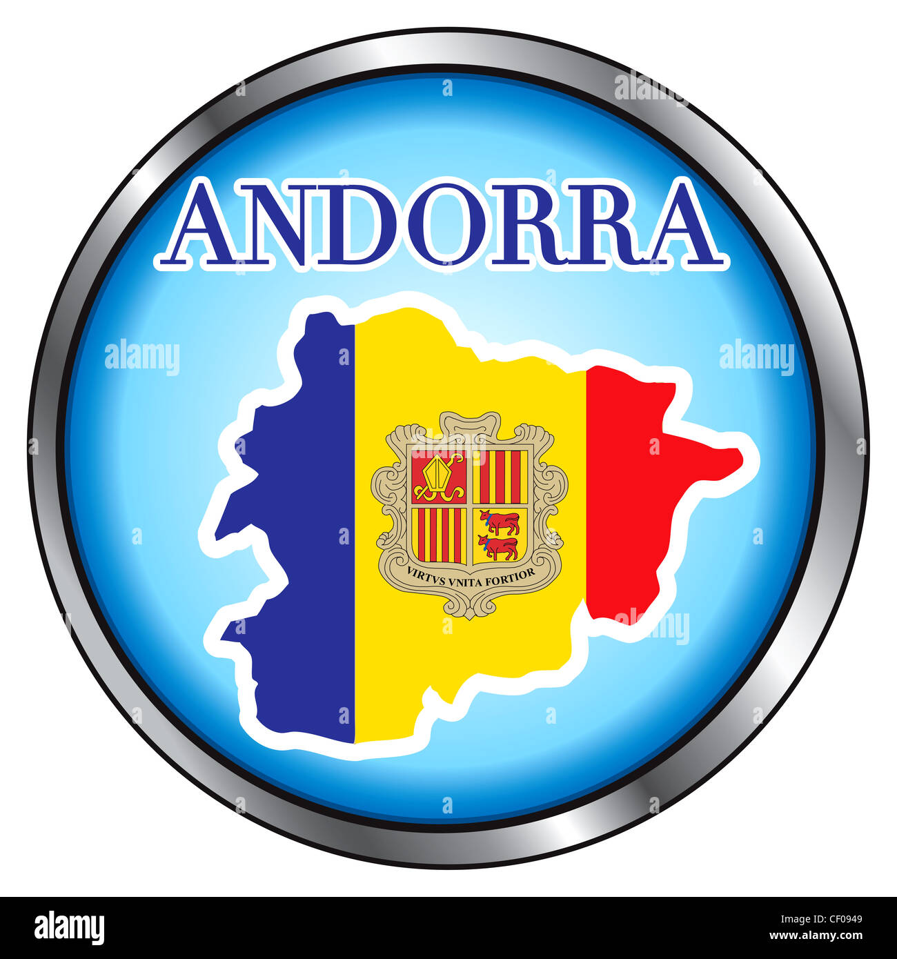 Illustrazione Vettoriale per Andorra, tasto rotondo. Foto Stock