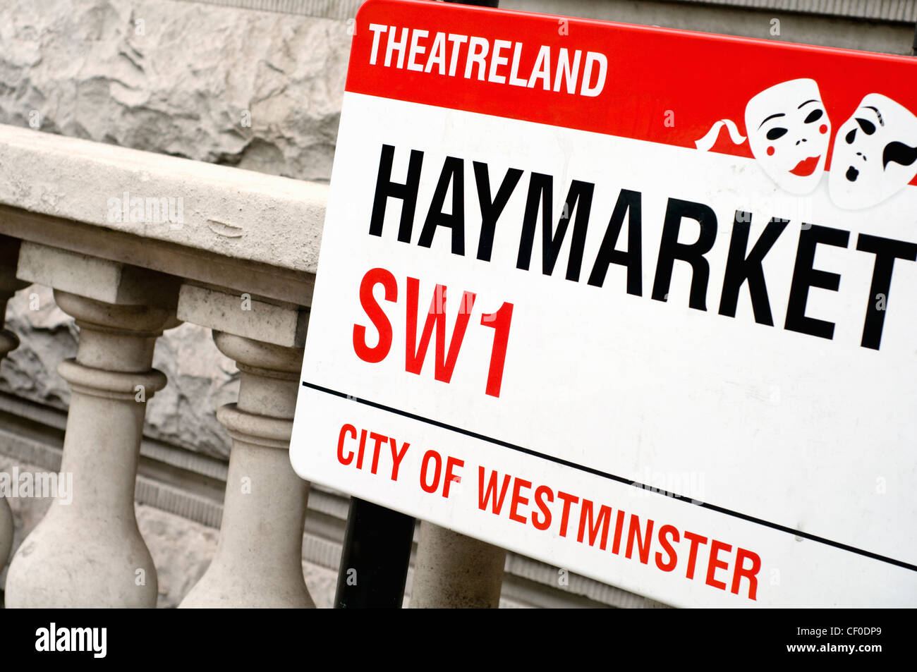 In prossimità di una strada di Londra segno su Haymarket Foto Stock