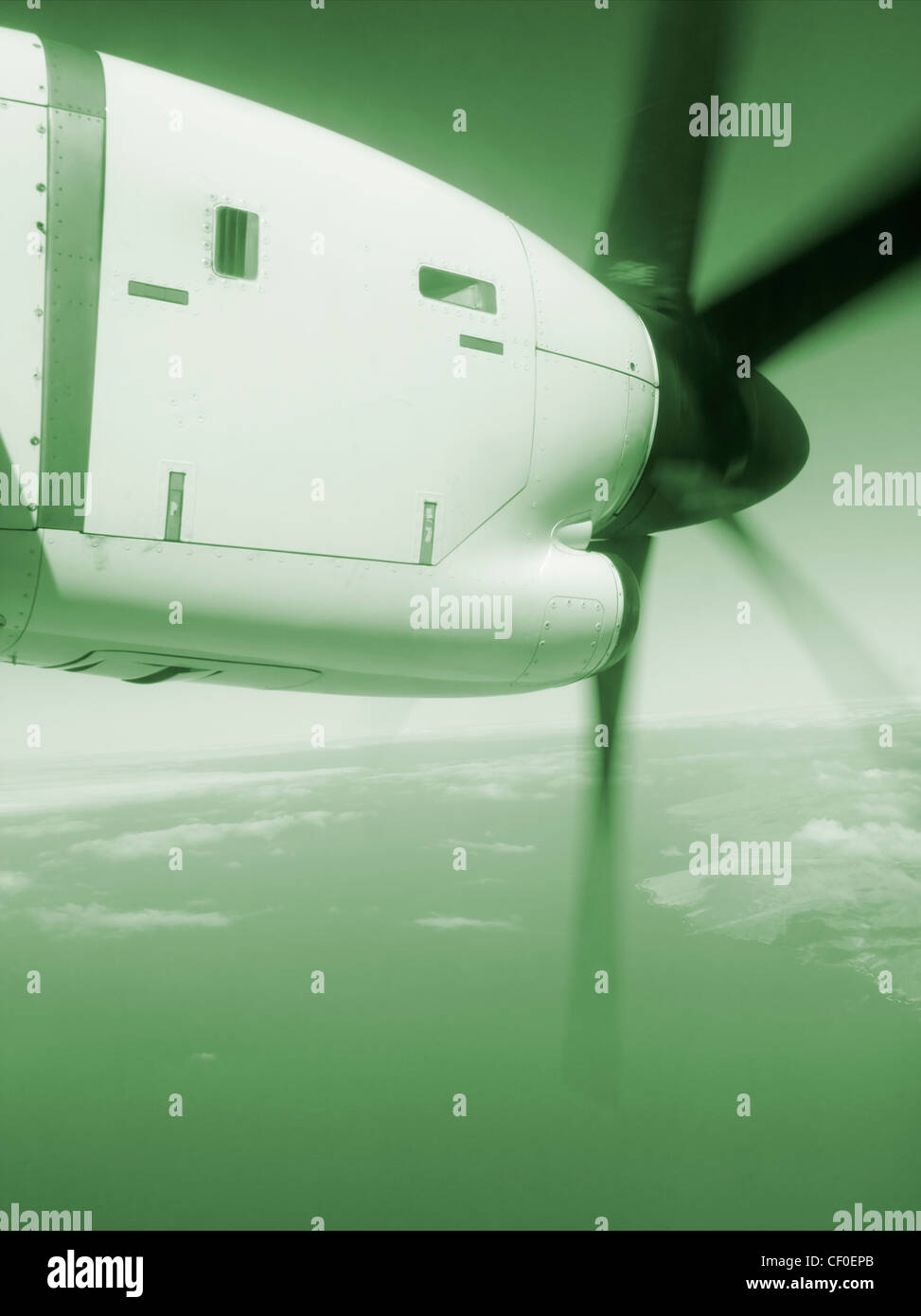 Elica di aereo da finestra sede di twin piano prop Foto Stock