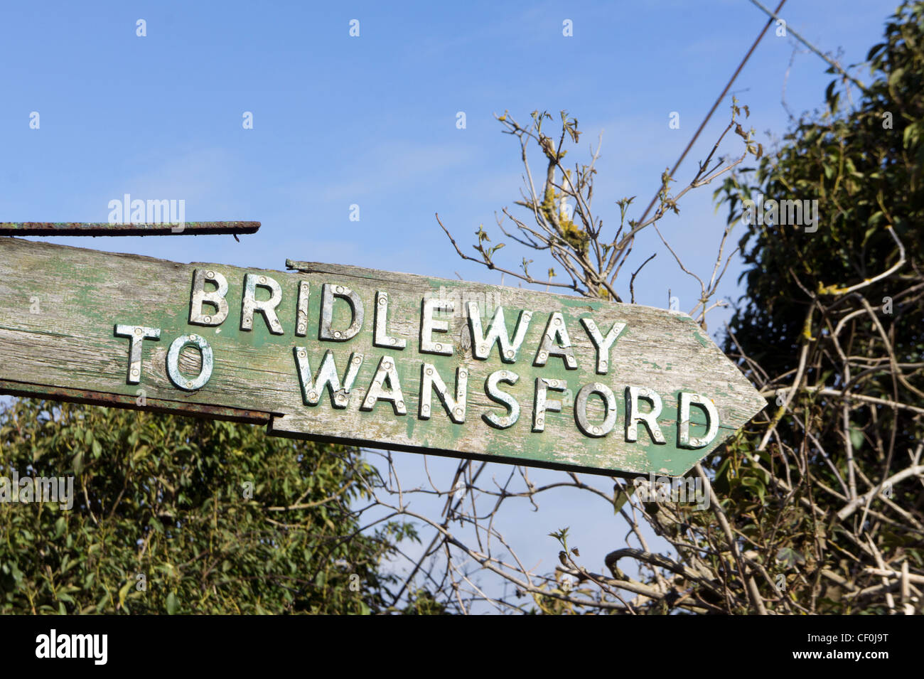 Per Bridleway Wansford segno, Northamptonshire, Inghilterra. Foto Stock