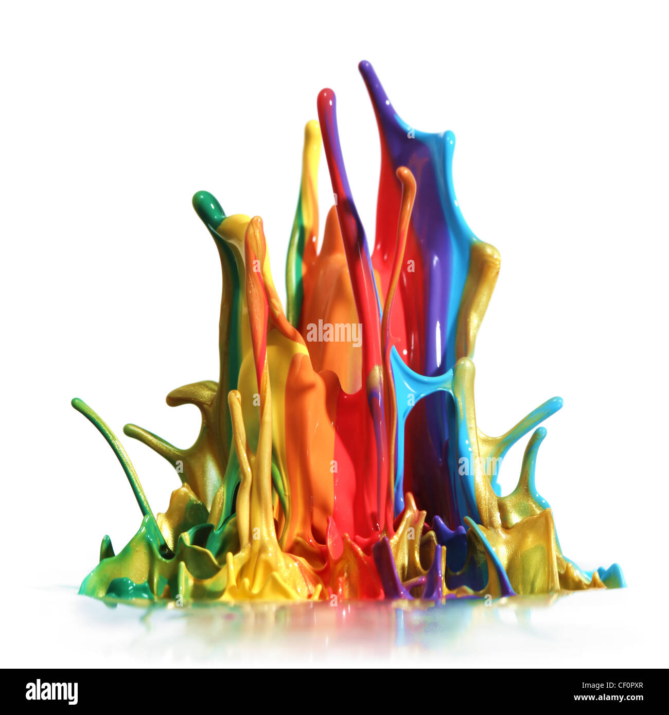 Colorate di spruzzi di vernice isolato su bianco Foto Stock