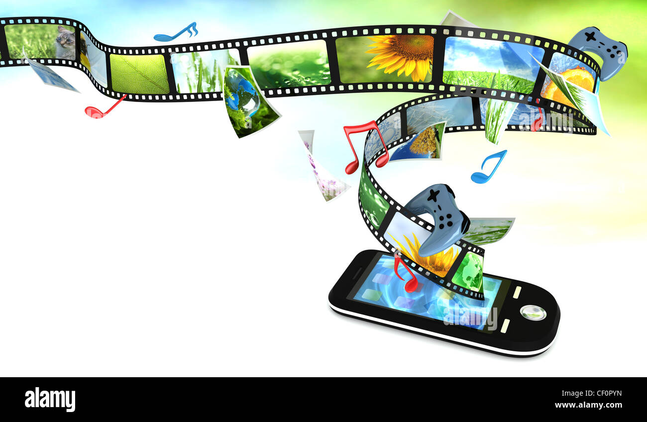 Smartphone con foto, video, musica e giochi Foto Stock