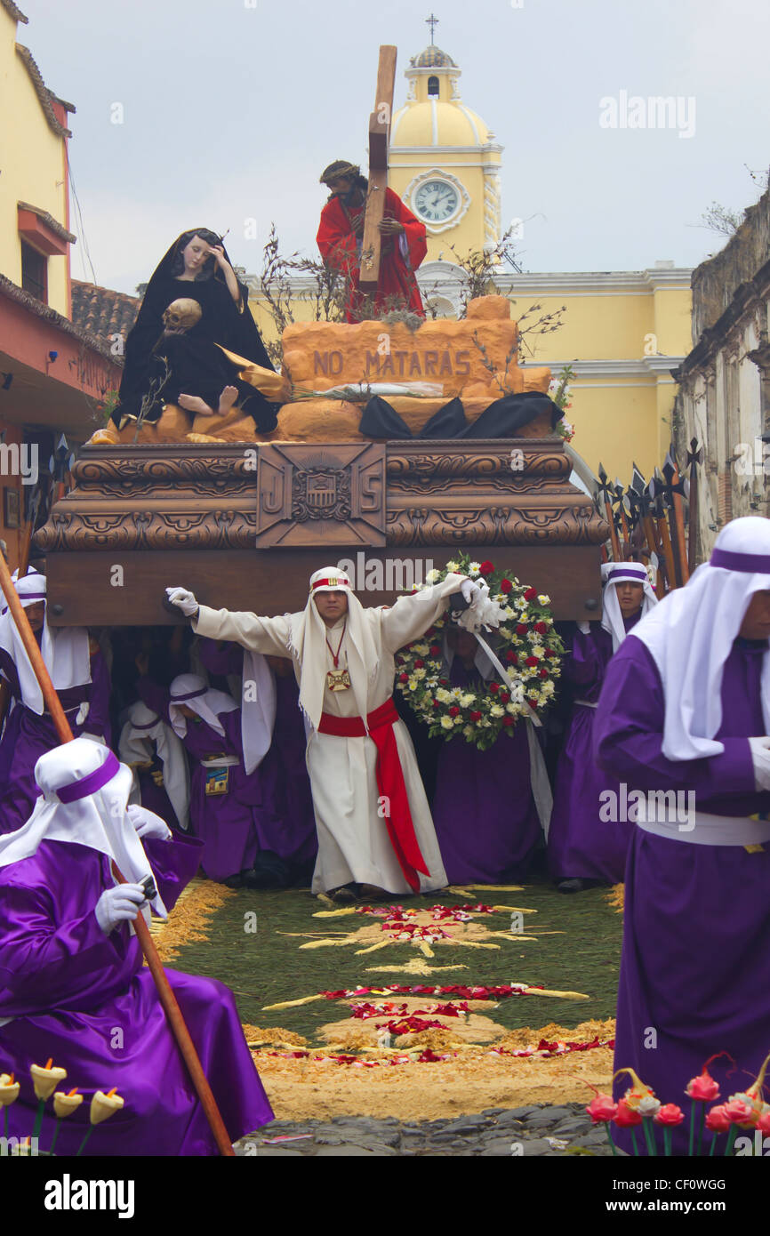 Gesù e la Vergine Maria processione, dall'Arco Antigua Guatemala Foto Stock