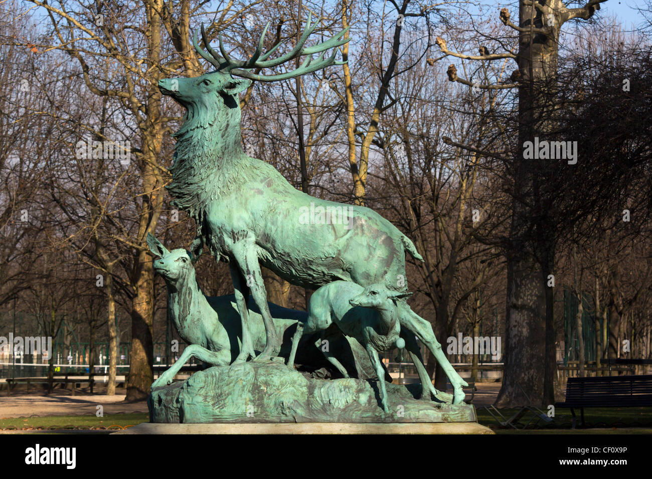 Harde de cerfs statua da Arthur Jacques Leduc (1848-1918), il Jardin du Luxembourg, Parigi, Francia Foto Stock