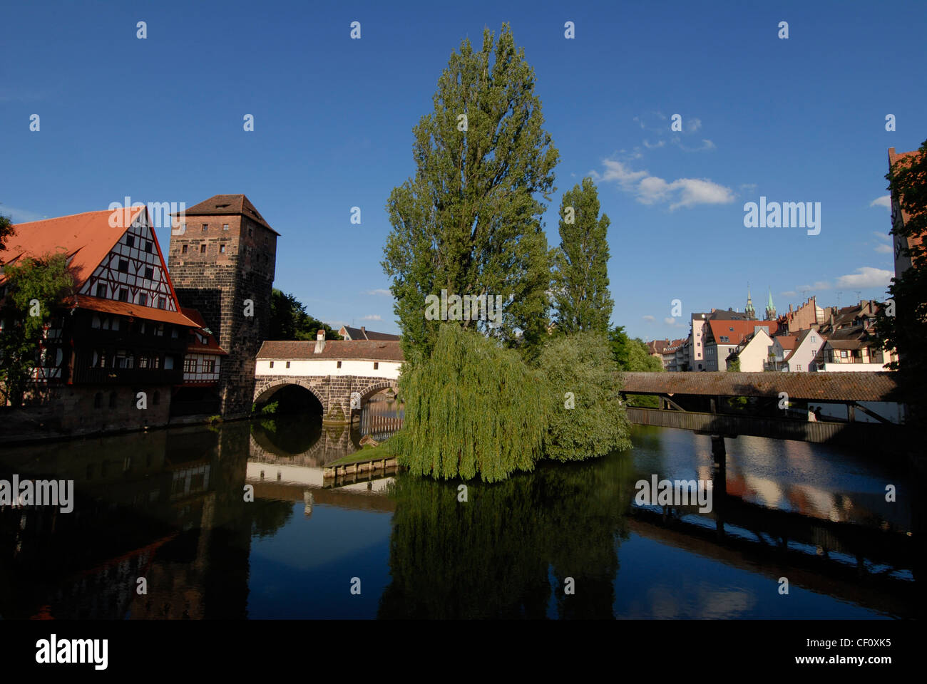 Il fiume Pegnitz in Nuremberg, Germania Foto Stock