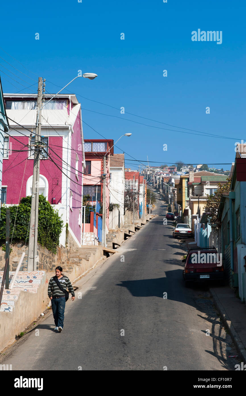 Cerro Alegre District, Valparaiso, Cile. Foto Stock