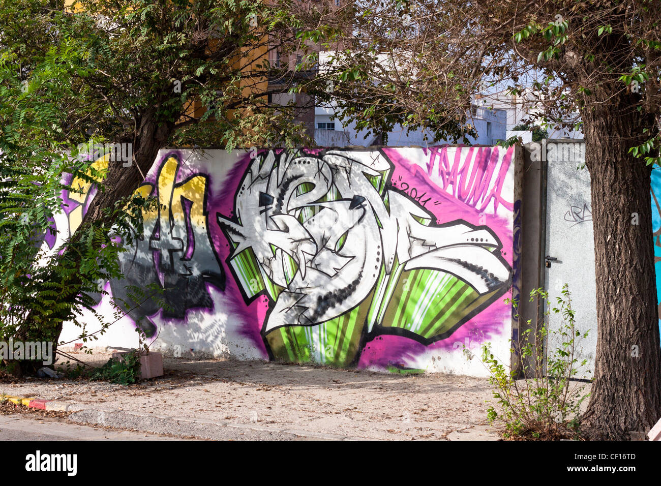 Graffiti street art cultura in Spagna. La Linea de la Concepcion, Cadice, Andalusia, Spagna. Foto Stock