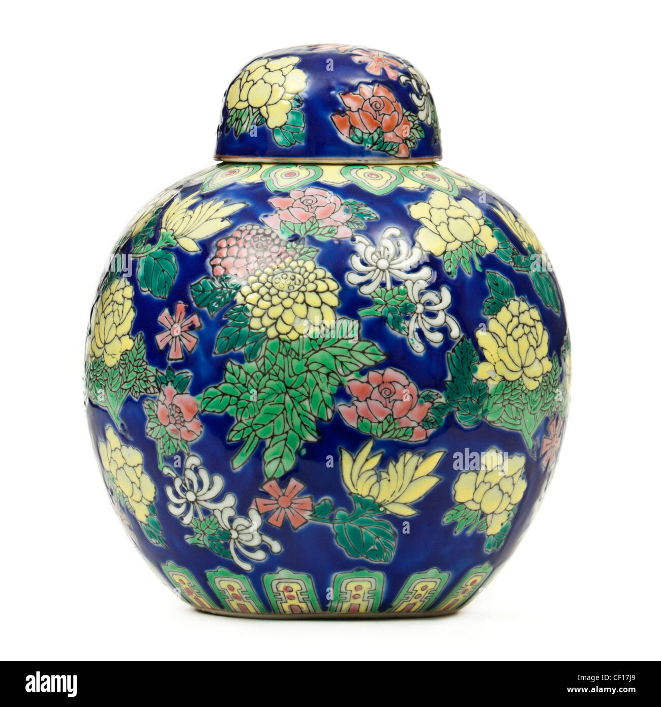 Vintage giapponese dipinte a mano in ceramica urna lidded / vaso Foto Stock