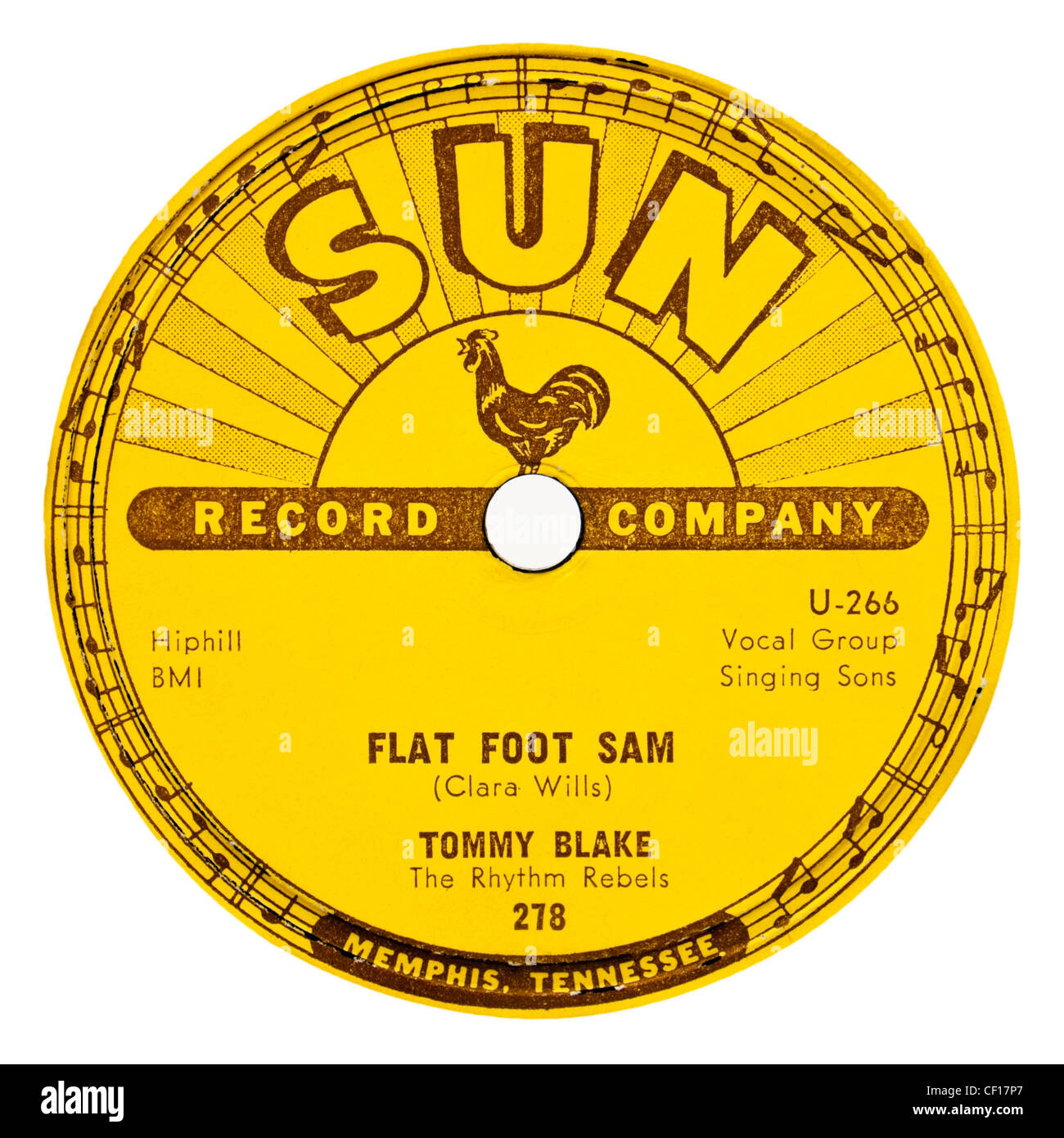 Raro 78rpm 1957 Sun etichetta discografica ( n. 278) - Tommy Blake con i ribelli del ritmo "piede piatto Sam' (Rockabilly) Foto Stock