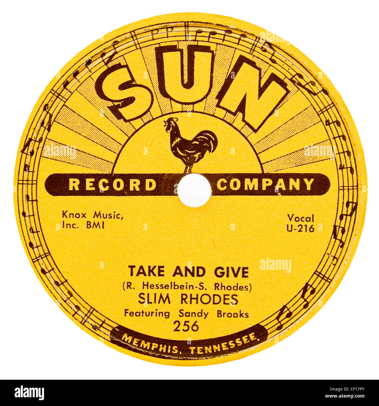 Raro 78rpm 1957 Sun etichetta discografica ( n. 256) - Slim Rhodes 'prendere e dare' (Rockabilly) Foto Stock