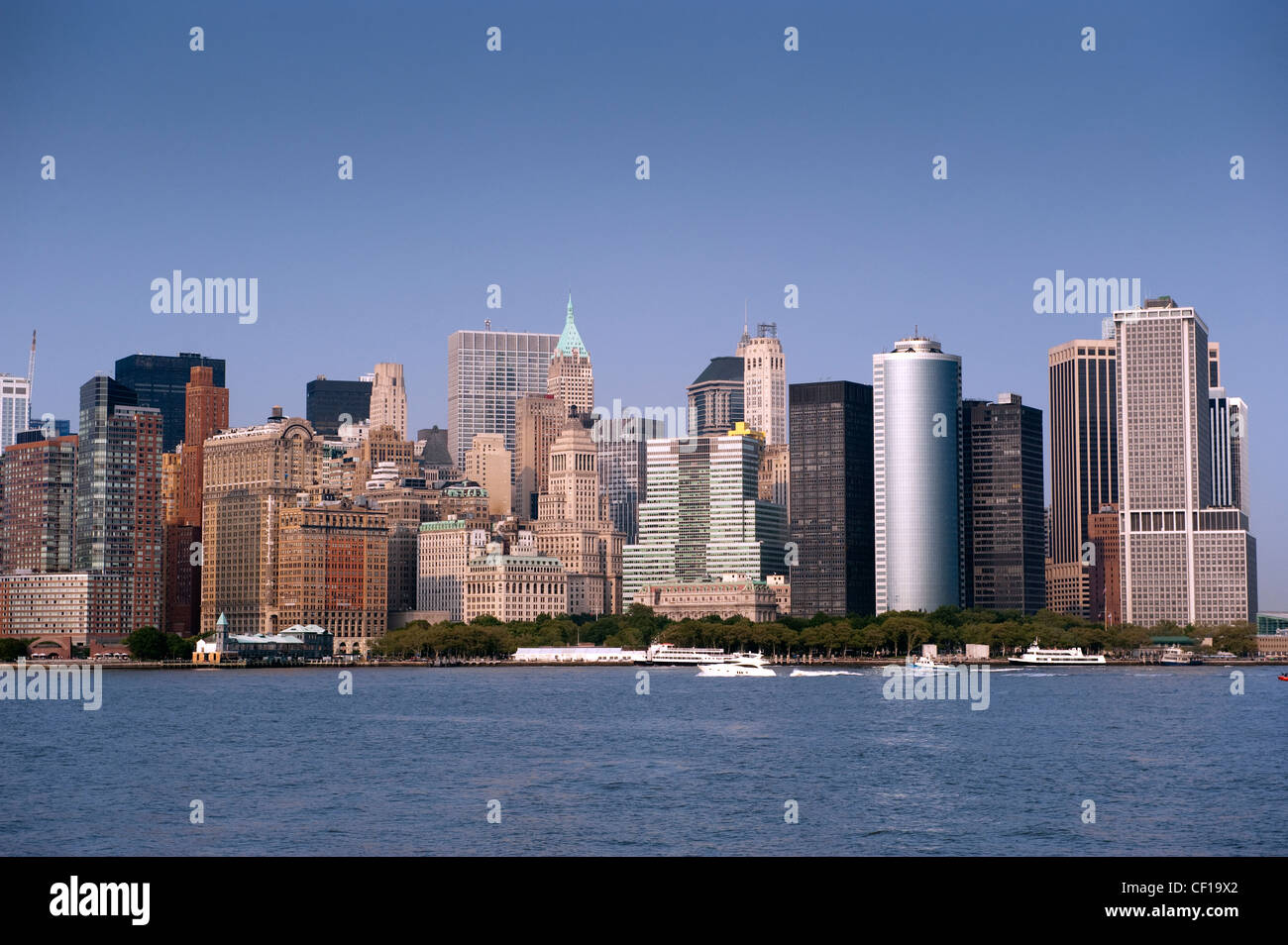 Skyline di Manhattan dal fiume Hudson Foto Stock