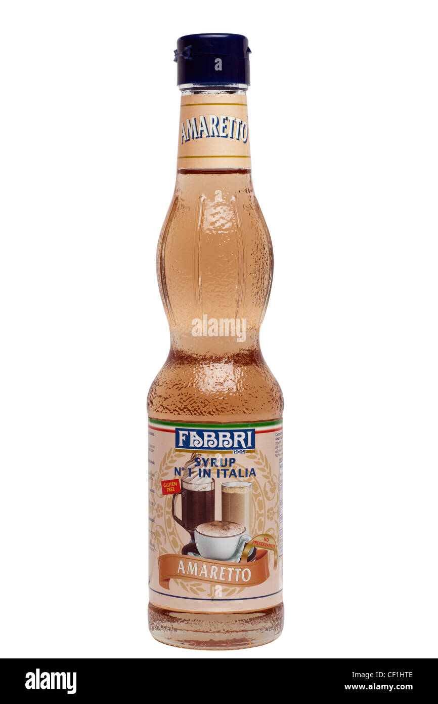 Bottiglia di Amaretto Fabbri sciroppo aromatizzato per caffè dolcificante Foto Stock