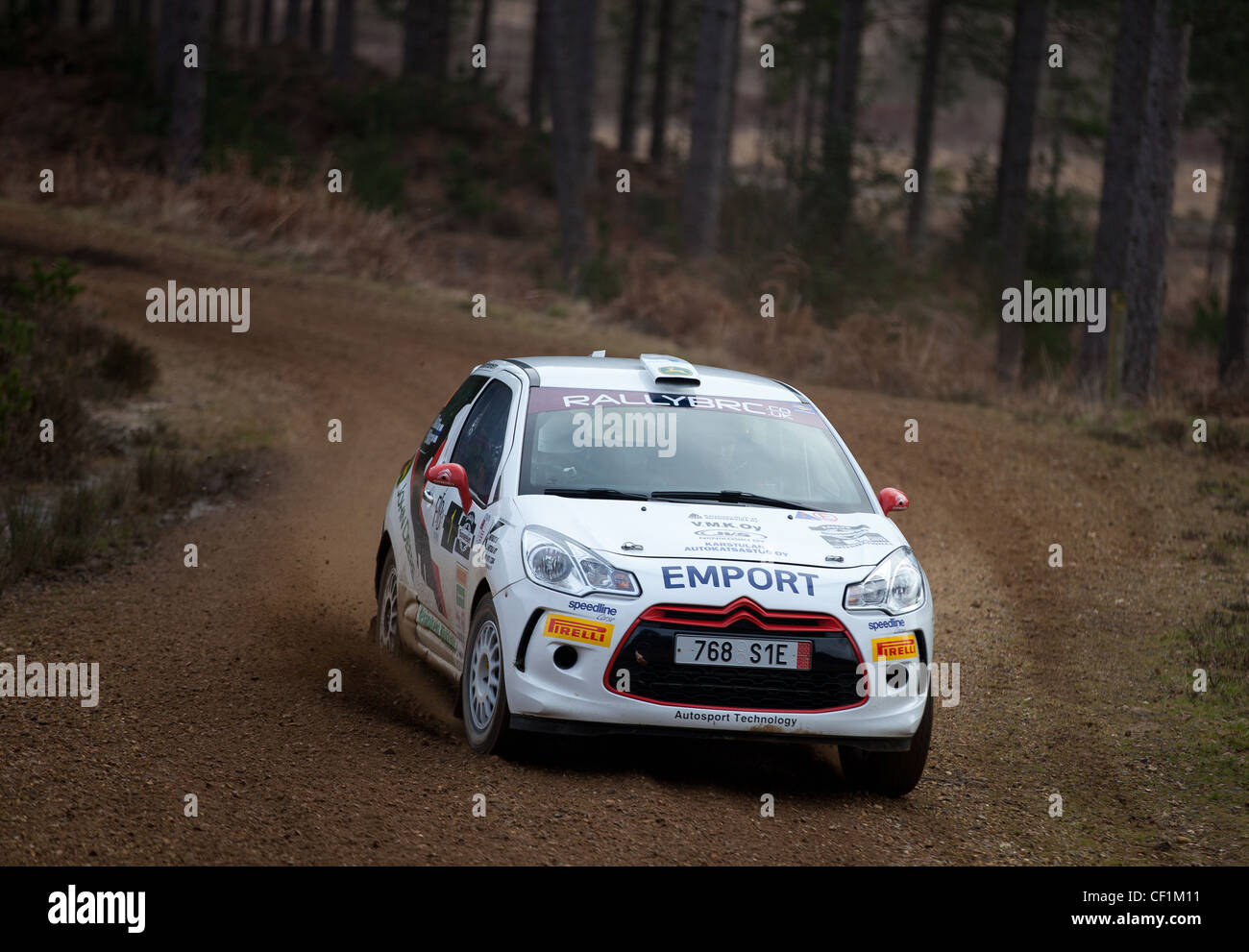 Jarkko Nikara Citroën DS3 R3T eseguendo nel Rally Sunseeker 2012, British Rally Championship Foto Stock