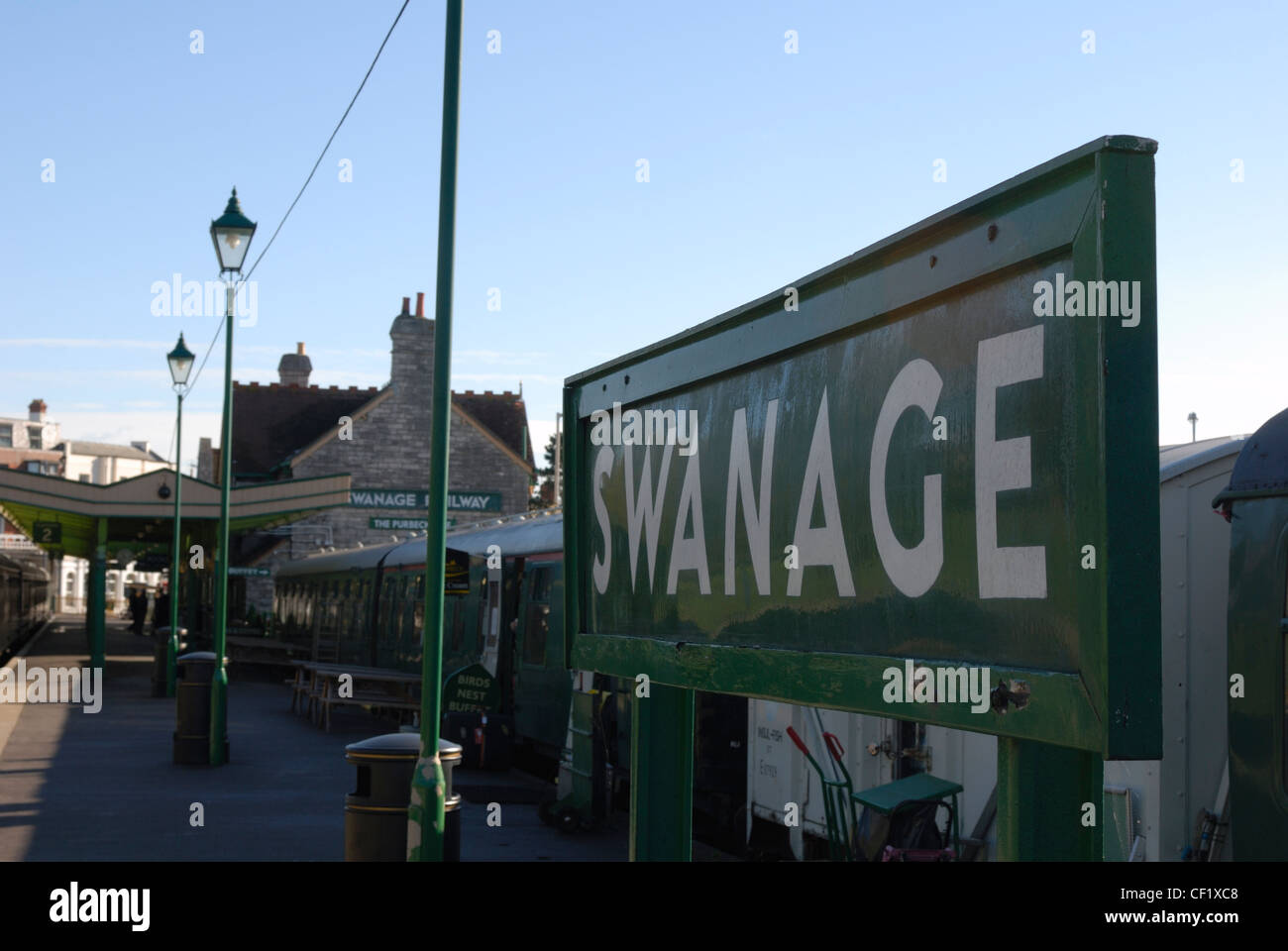 Swanage stazione sulla ferrovia a Swanage. Costruito originariamente nel 1885, la linea ferroviaria è stata smantellata nel 1972 e quindi ripristinata Foto Stock