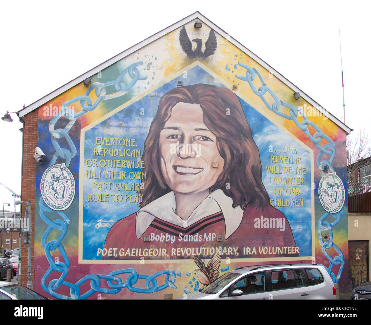 Bobby Sands murale su Sebastopoli Street a Belfast Irlanda del Nord Foto Stock